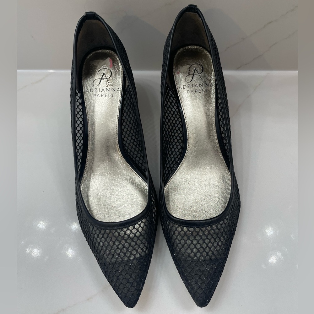Adrianna Papell Black Mesh Glittering Shoes  7.5